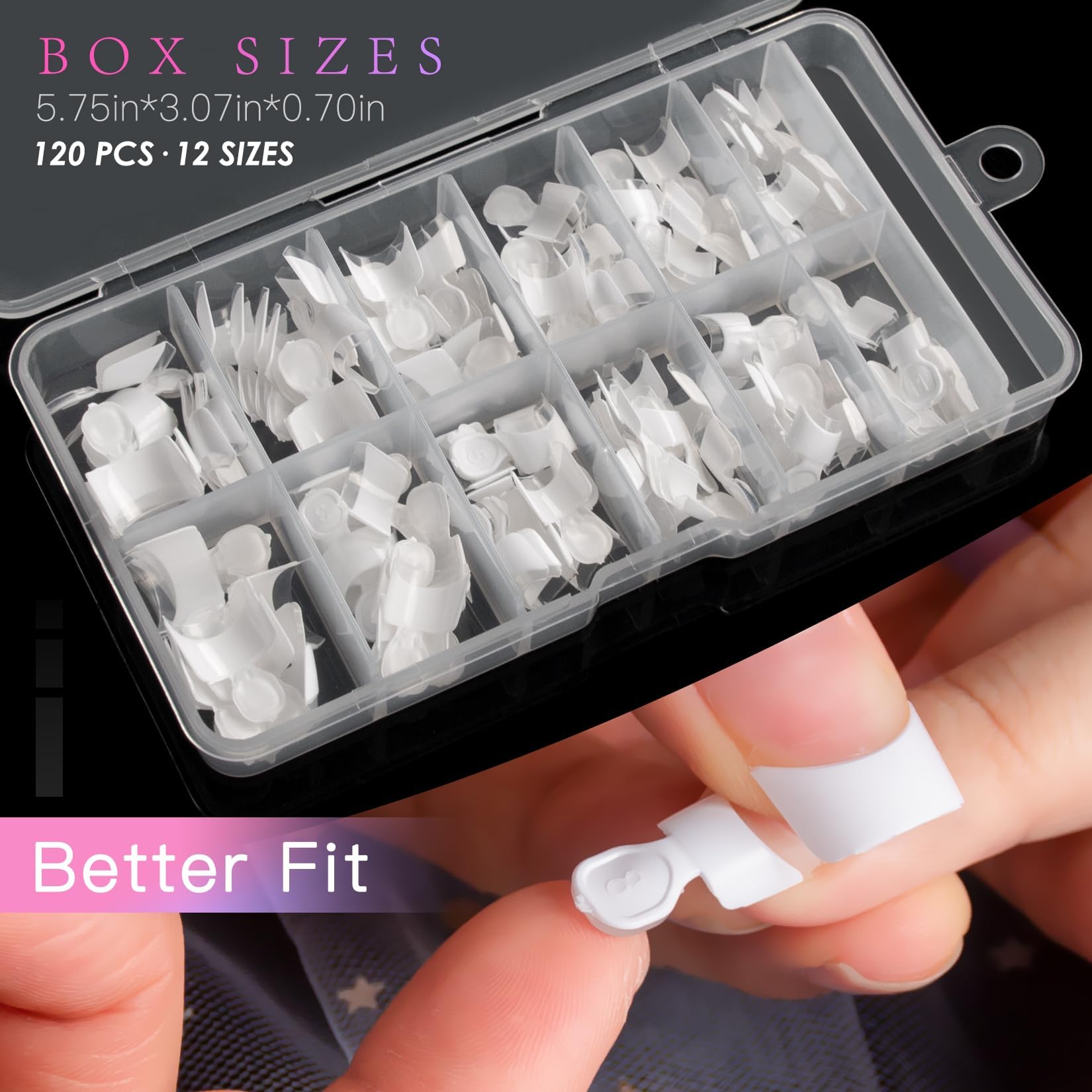 AORAEM White French Nail Tips 120 PCS Short French Style Acrylic Nail Tip 12 Sizes False Nail Clear and White Press on Nails for Women - Image 2