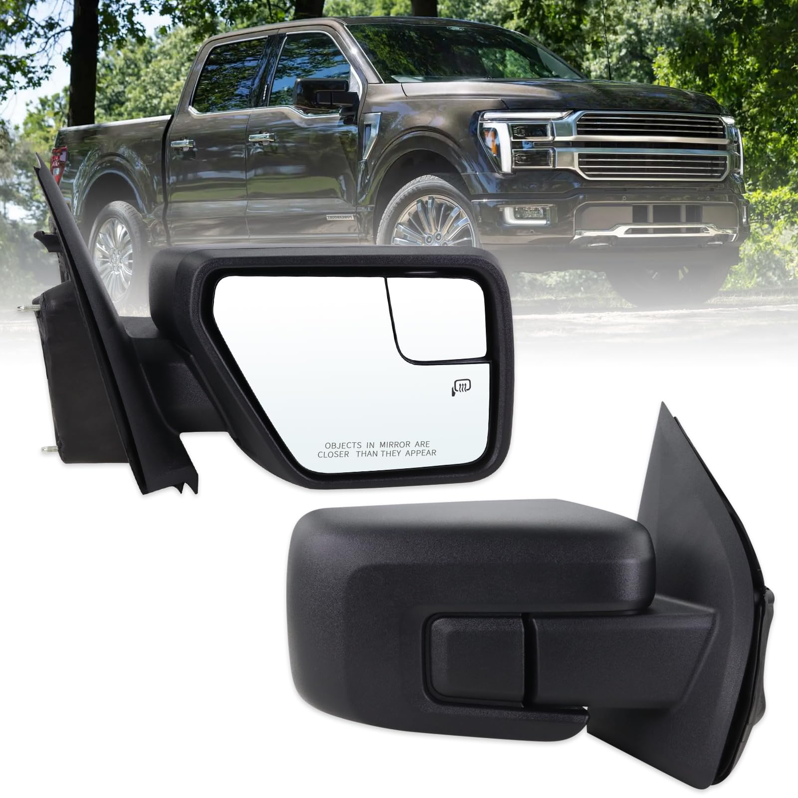 Photo 1 of Lqito Right Passenger Side Door Mirror Compatible With 2021 2022 2023 2024 2025 Ford F150 With Power Glass Manual Folding Heated Temperature Sensors Matte Black Replace#ML3Z17682UA(7 Pins)