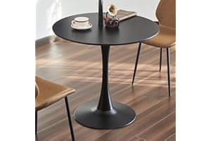Hansweld Round Dining Table, 31.5" Circle Tulip Table with Thickened Tabletop & Metal Pedestal, Mid Century Modern Bistro Table for Kitchen, Small Places, Living Room, Cafe (Black)
