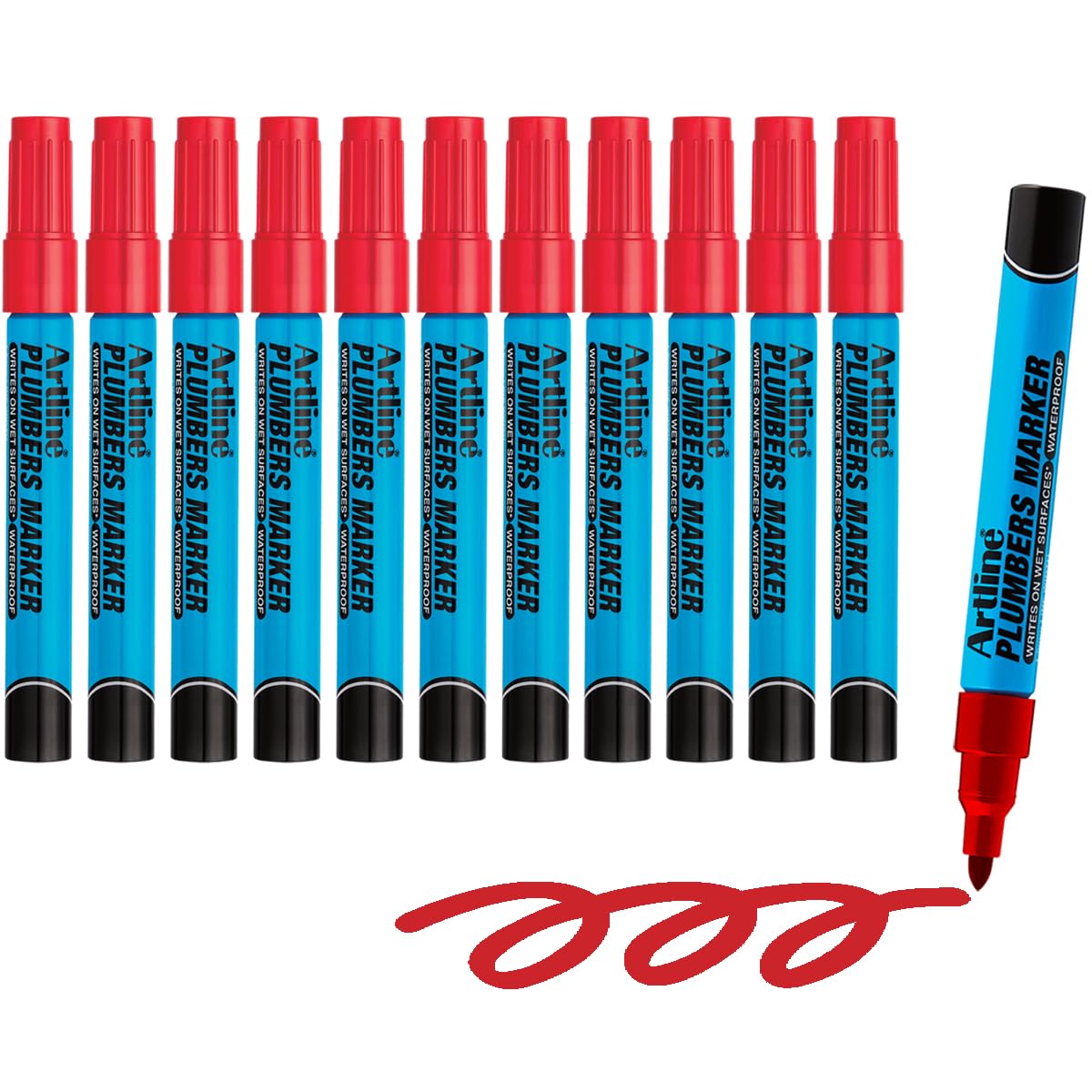 Artline Plumbers Permanent Markers | Professional Series | For Use On Wet Surfaces | Waterproof | EKPR-PLM | 1.5mm Bullet Tip | Red Marker