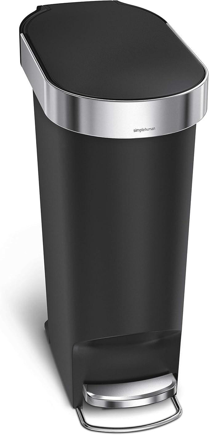 simplehuman 40 Liter / 10.6 Gallon Slim Kitchen Step Trash Can, Black Plastic Home