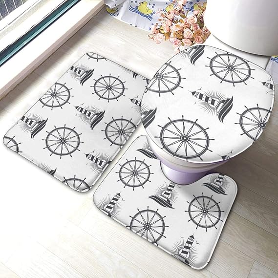Marine Nautical Seamless Design Bathroom Rugs and Mats Sets Bathroom