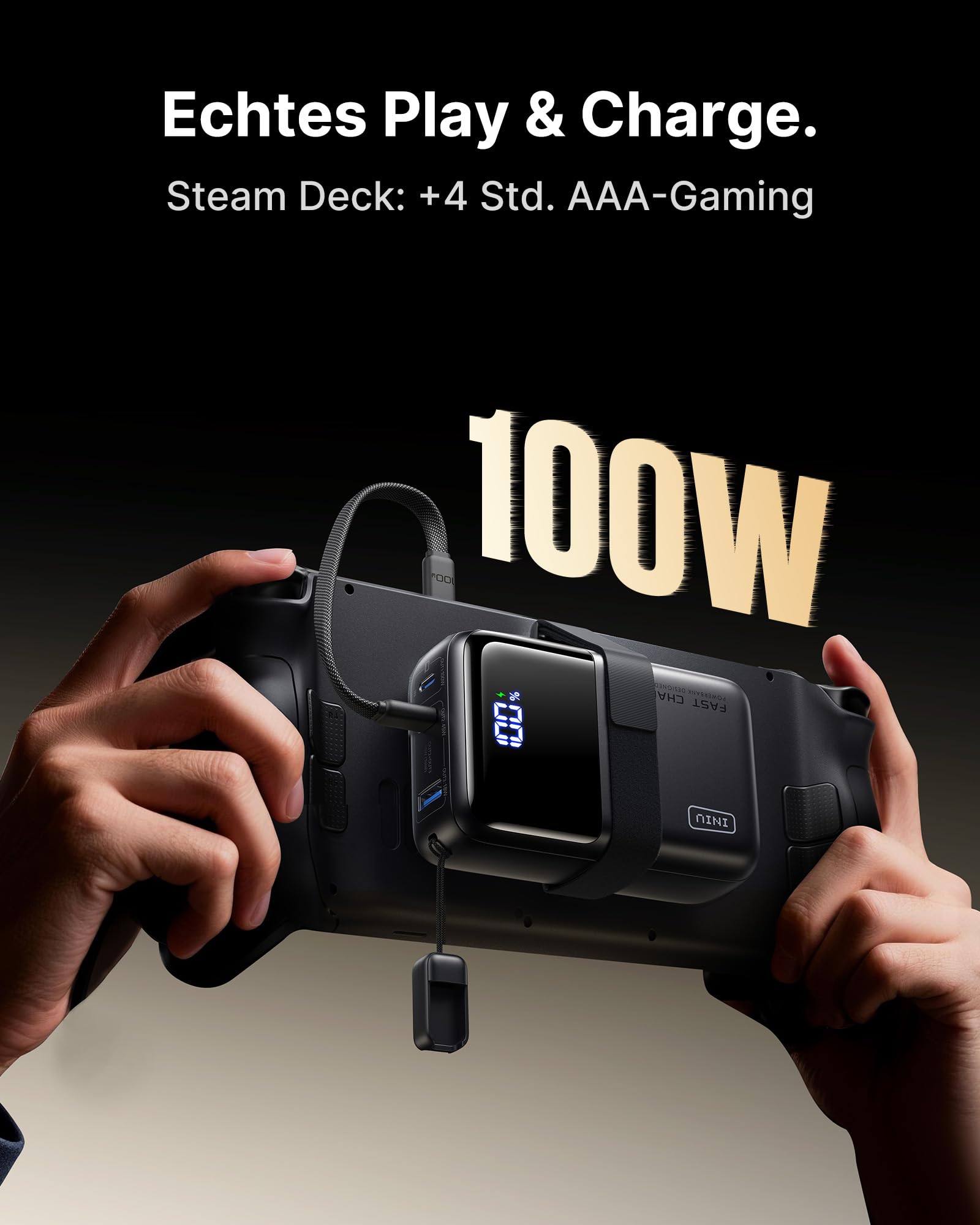 INIU Laptop Power bank, Ultra Kompakt 100W Schnellladung Powerbank, 25000mAh Hochkapazität Externer Akku mit USB C Kabel, Flugtauglich, für MacBook, Steam Deck, iPhone 17/16/15 Pro, Samsung, iPad uvm. 5