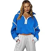 LAMISSCHE Half Zip Sweatshirt Women Oversized Sherpa Jacket V Neck Fleece Pullover Hoodie with Pockets