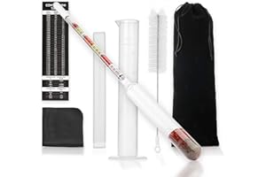 OYCEVILA Triple-Scale Hydrometer for Wine Making, Mead, Beer and Kombucha, ABV, Brix and Specific Gravity Hydrometer Test Jar Kit -250ml Cylinder, Cleaning Brush and More, Hydrometer Alcohol 0-200 Proof