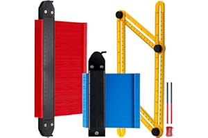 CJFOCUS Extra Wide Contour Gauge Duplicator with Lock, Widen Plastic Outline Profile Shape Contour Duplications Gauge Tool 5" & 10", 2 Pack Guage with Angle Layout Measuring Ruler, Pencil, Pencil Sharpener