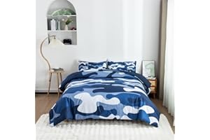 Meeting Story Camouflage Bedding Set, Colorful Pattern Style Comforter Set, 3 PCS One Comforter Two Pillowcases, All Season Bedspread for Teens Adults, Navy, Twin