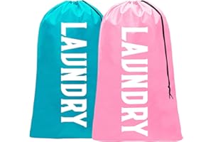 NIDOUL 2 Pack Large Travel Laundry Bag, Dirty Clothes Travel Bag with Drawstring, Heavy Duty Laundry Bag for Dorm Camp Traveling, Fit a Laundry Hamper for Students College, Pink Blue