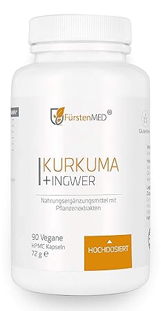 FürstenMED® Kurkuma (Curcumin) + Ingwer (Gingerol) - Pflanzliche Kapseln - Vegan & Ohne Zusatzstoffe - aus Deutschland