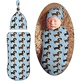 KiuLoam Cartoon Funny Cute Dachshunds Dog Newborn Swaddle Blanket with Hat Set Soft Baby Receiving Blankets Baby Swaddle Sack for Baby Boys Girls