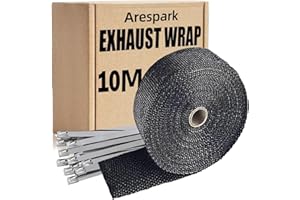 Arespark Exhaust Header Wrap, 1 Rolls 2in x 33ft Black Heat Shield Tape with Stainless Steel Zip Ties 10pcs for Car Motorcycl