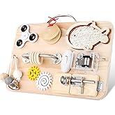 Pithfor Wooden Busy Board for Toddlers, Montessori Sensory Toys for 1 2 3 4 Year Old, Autism Sensory Toys for Kids Boys Girls, Fine Motor Skills Travel Toys