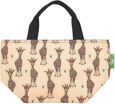 ECO CHIC Lightweight Foldable Insulated Lunch Bag Giraffes Beige