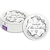 Birthday Galore Fresh off The Market Bridal Shower - 32 Piece Disposable Party Supplies - Black Bows Bridal Shower Decorations - Round Party Plates - Large 9" Paper Plates In Bulk