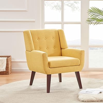 Buy Huimo Accent Chair Button Tufted Upholstered Sofa Chairs Comfy Linen Fabric Armchair For Bedroom Reading Mid Century Modern Living Room Chair Yellow Online In Vietnam B096xj5wqf