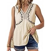 Dokotoo Summer Tank Tops for Women Casual V Neck Sleeveless Floral Print Shirts Loose Color Block Tunic Blouse
