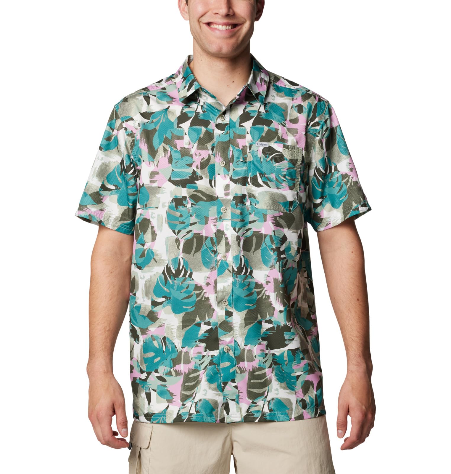 Columbia Men's Super Slack Tide Camp Shirt, Cypress Ikat Palms, Medium Image