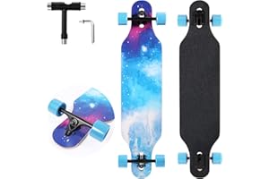 TLHB Longboard Skateboard, 41 Inch Drop Through Longboard Complete 9-Ply Nature Maple Premium Cruiser Long Board for Adults, Teens and Kids - High-Speed Bearings & T-Tool