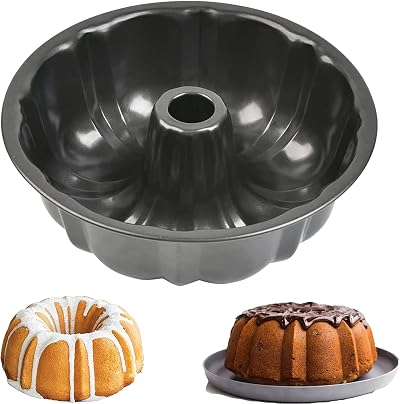 LANYOTA Ring Cake Tin 24cm Non-Stick Carbon Steel Fluted Ring Pan