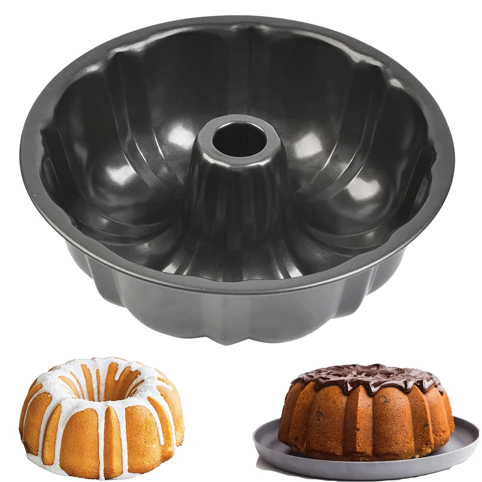 LANYOTA Ring Cake Tin, 24cm/26cm Tin Round Cake Pan Tray, Non-Stick Baking Moulding Tin, Carbon Steel,Fluted Ring Pan