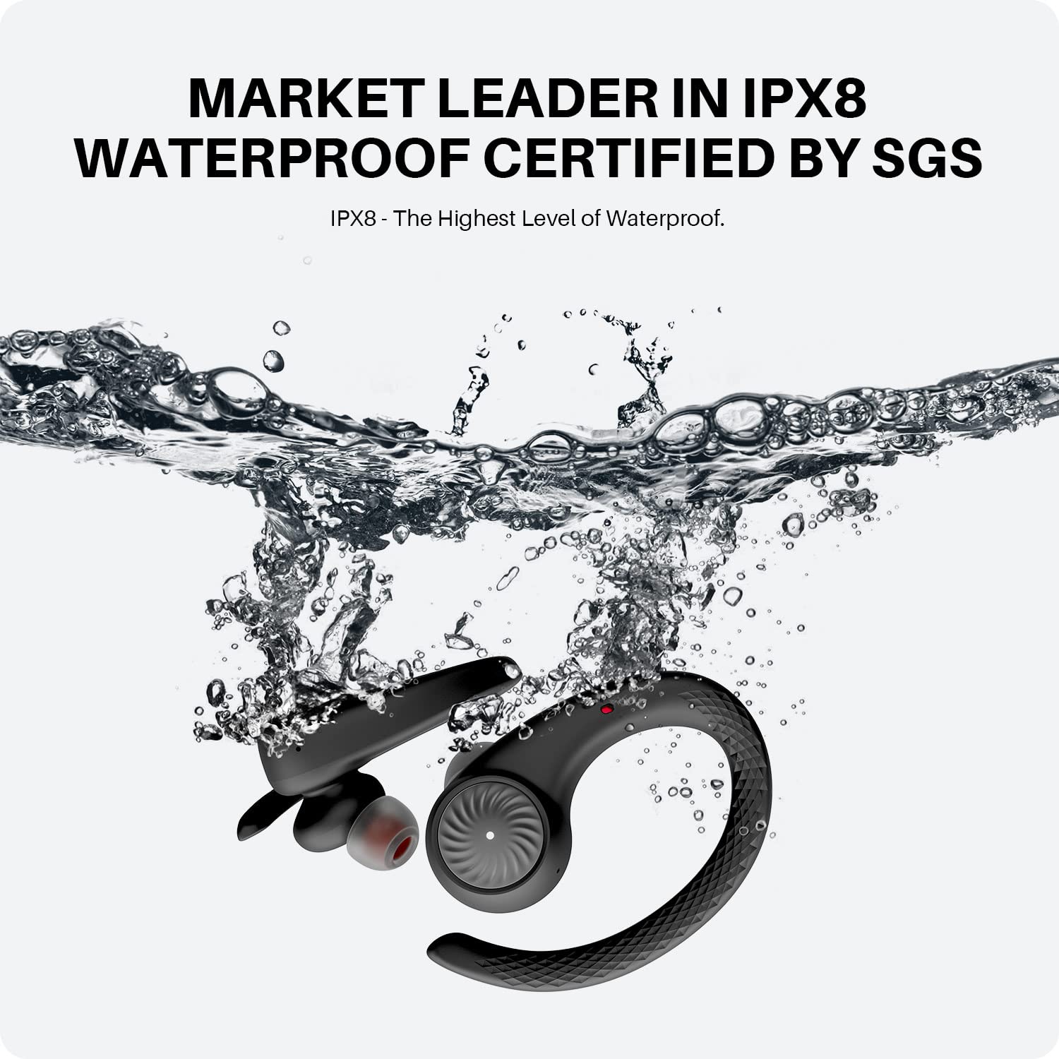 Tribit True Wireless Earbuds Bluetooth Headphones 65H Playtime Sports Earbuds with Earhook, IPX8 Waterproof Over-Ear Buds Built-in Mic Bluetooth 5.2 Headsets for TV Phone Laptop Black, MoveBuds H1