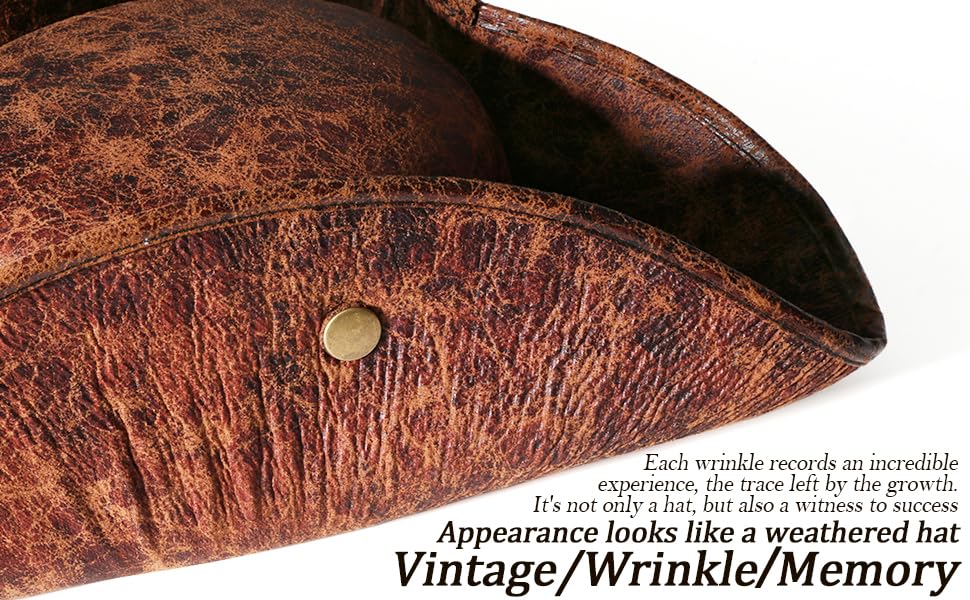 Srnede Pirate-Hat Women Tricorn Brown Pirate Men Leather Faux Leather Vintage Wrinkle Distressed