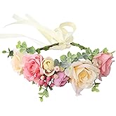 Brikuinr Wedding Flower Crown Rose Flower Headband Floral Halo Floral Crown Bridal Party Cosplay Halloween Photos