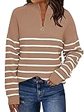 LILLUSORY Women's Quarter Zip Striped Oversized