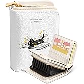 Bistup Credit Card Holder Wallet for Women - Cute Leather Ladies Teen Girls Female Cardholder Wallets Accordion Purse Small Medium Aesthetic Print Cat Unique Modern Rfid Zipper Around