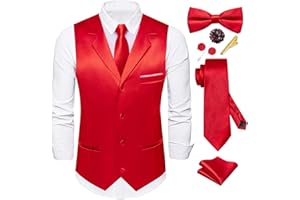 Dubulle Mens Satin Vest and Tie Solid Suit Waistcoat and Pre-tied Bowtie Set for Men Lapel Pin Wedding Party