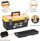 PEREL 16-inch Toolbox OM16M Metal Latches Removable Tray Organizers view 5