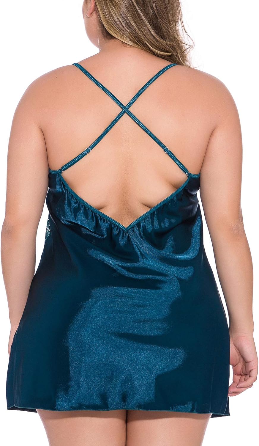 Zirami Women Sexy Lingerie Plus Size V Neck Nightwear Satin Sleepwear Lace Chemise: Clothing