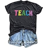Teacher Shirts Women Teach Sequin Letter Printed Shirt Teacher Life Tee Last Day of School Casual Top