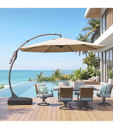 grand patio deluxe umbrella canada Napoli 11 FT Patio with 360° Rotation Base, Outdoor Cantilever Umbrella With Weighted Base Included, Patio Umbrella for Garden, Deck, Table, Backyard and Pool, Champagne Patio, Lawn EASY ASSEMBLY Action_specs008:Med.Light Anti-Theft Backpacks with RFID Style:MatteSeaweed