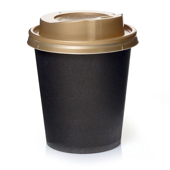 Coffee to go Pappbecher 0,2 Schwarz 200 Stk mit goldenen Deckel, 200ml