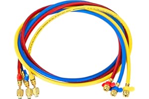 DRAKO-MYXX 2026 Left-Handed A2L Refrigerant Hose, 72", 1/4" Female Left Flare x 1/4"Female Right Flare for A2L Refrigerant, 45° Angled Fittings with Compact Ball Valve, Compatible with HVAC R-32 R-454B(3-Pack)