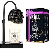 Skull Candle Warmer Lamp with Timer & Dimmer, Gothic Skull Wax Warmer Lamp for Jar Candles, Adjustable Height Skeleton Candle Light Warmer with 2 Bulbs, Spooky Goth Home Decor Gifts (Black, 1pack)