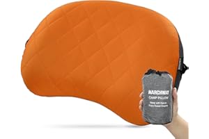 MARCHWAY Ultralight Inflatable Camping Pillow with Soft Washable Cover, Compact Compressible Portable Travel Air Pillow for Outdoor Camp, Sport, Hiking, Backpacking Sleep (Orange)