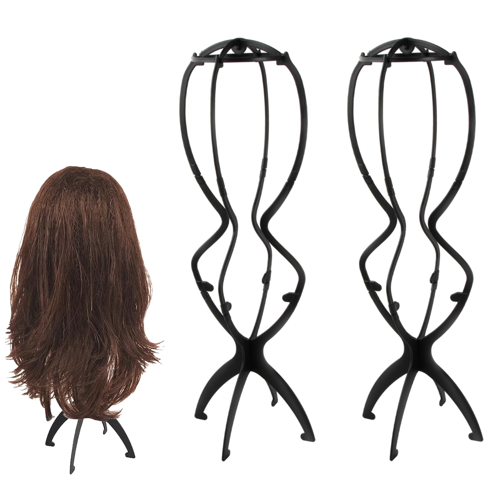 Futuhada 2 Pcs Wig Stands, 50 cm Portable Head Holders, Collapsible Detachable Women Display Support Tool, Plastic Folding Stand for Hats, Drying, Storage and Nursing, Black