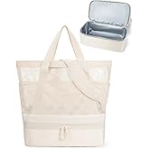 BAGSMART Beach Bag for Women, Mesh Tote Bags with Zipper, Sandproof Vacation Essentials with Cooler for Swim Cruise Pool
