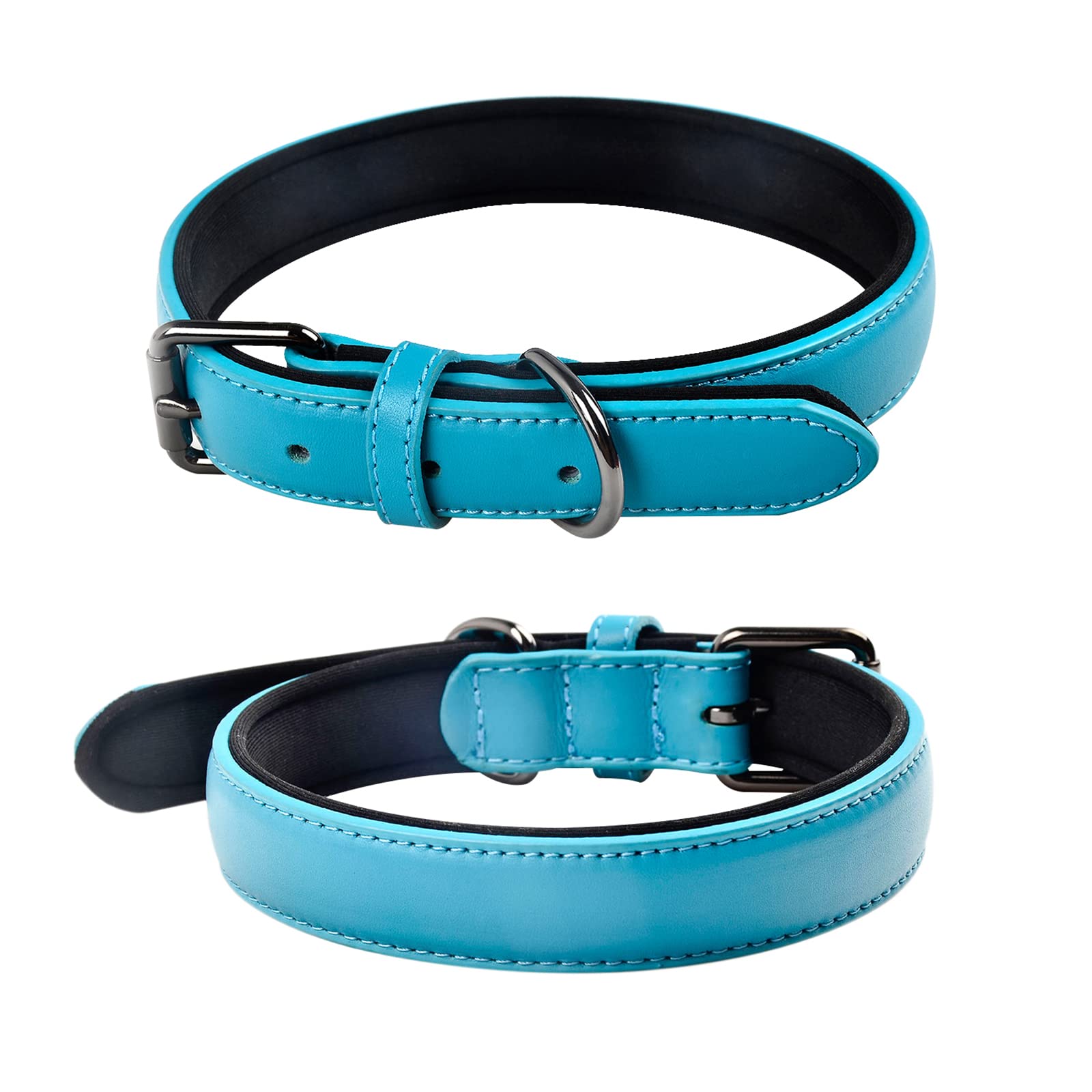 OFHome Leather Dog Collar Soft Padded Comfortable Adjustable Strong Pet Collars Best for Small Medium Large Dogs with Heavy Duty Buckle (Blue, S)