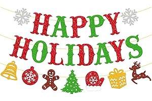 LEVVCIRKI Happy Holidays Banner Merry Christmas Party Decorations Snowflake Bell Gingerbread Man Christmas Tree Deer Gloves Gift Sign for Children Men Women Celebrate Xmas Holiday Happy New Years Eve Supplies
