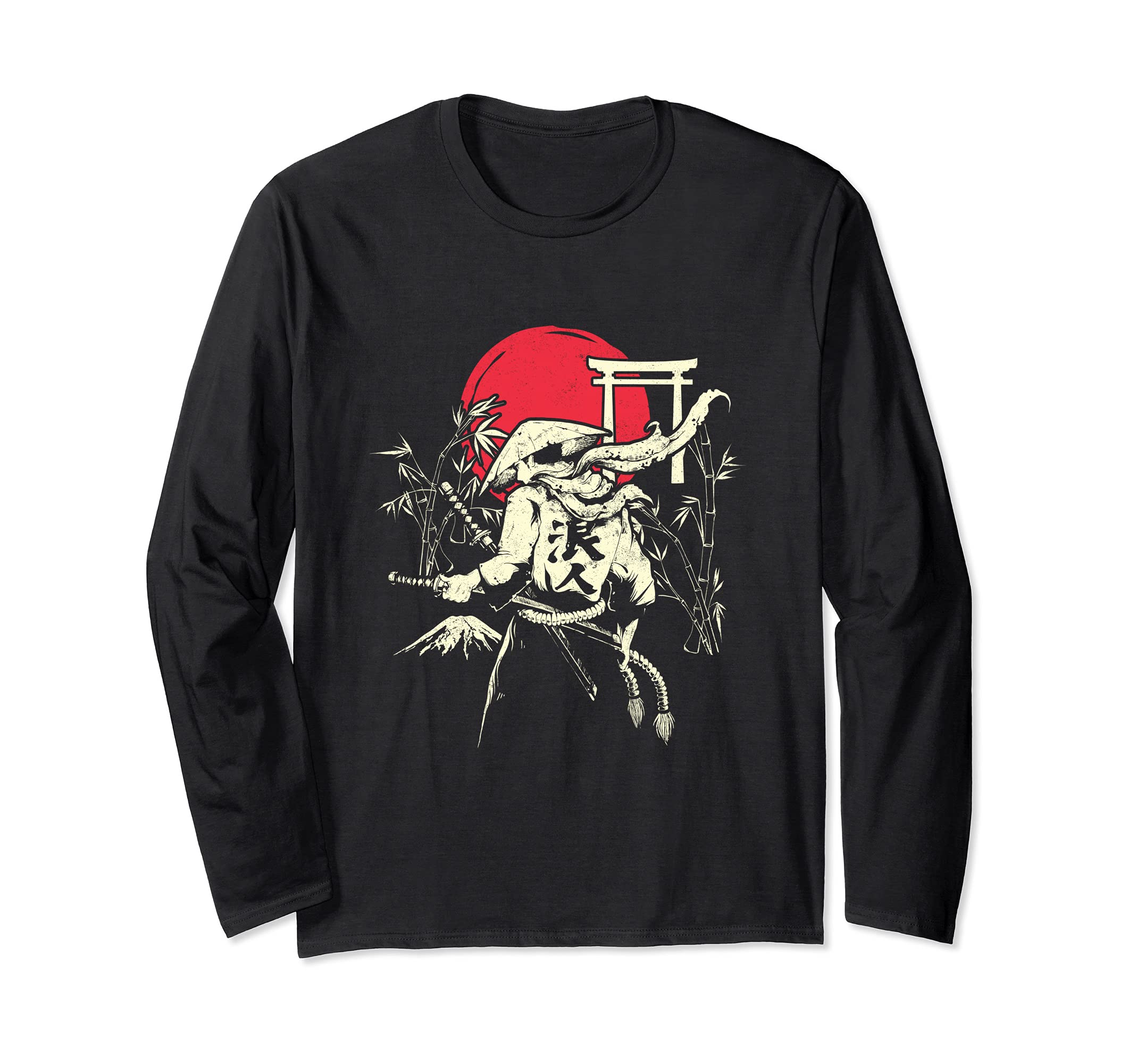 Japanese Culture Samurai Red moon Warrior bushido code Long Sleeve T-Shirt