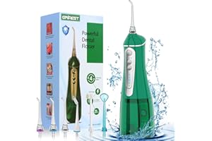 GRINEST Water Dental flosser for Teeth Cleaning - Rechargeable Cordless Oral Irrigator 4 Modes 6 Tips IPX 7 Waterproof Portable Teeth Cleaner Pick for Home Trave（Green）