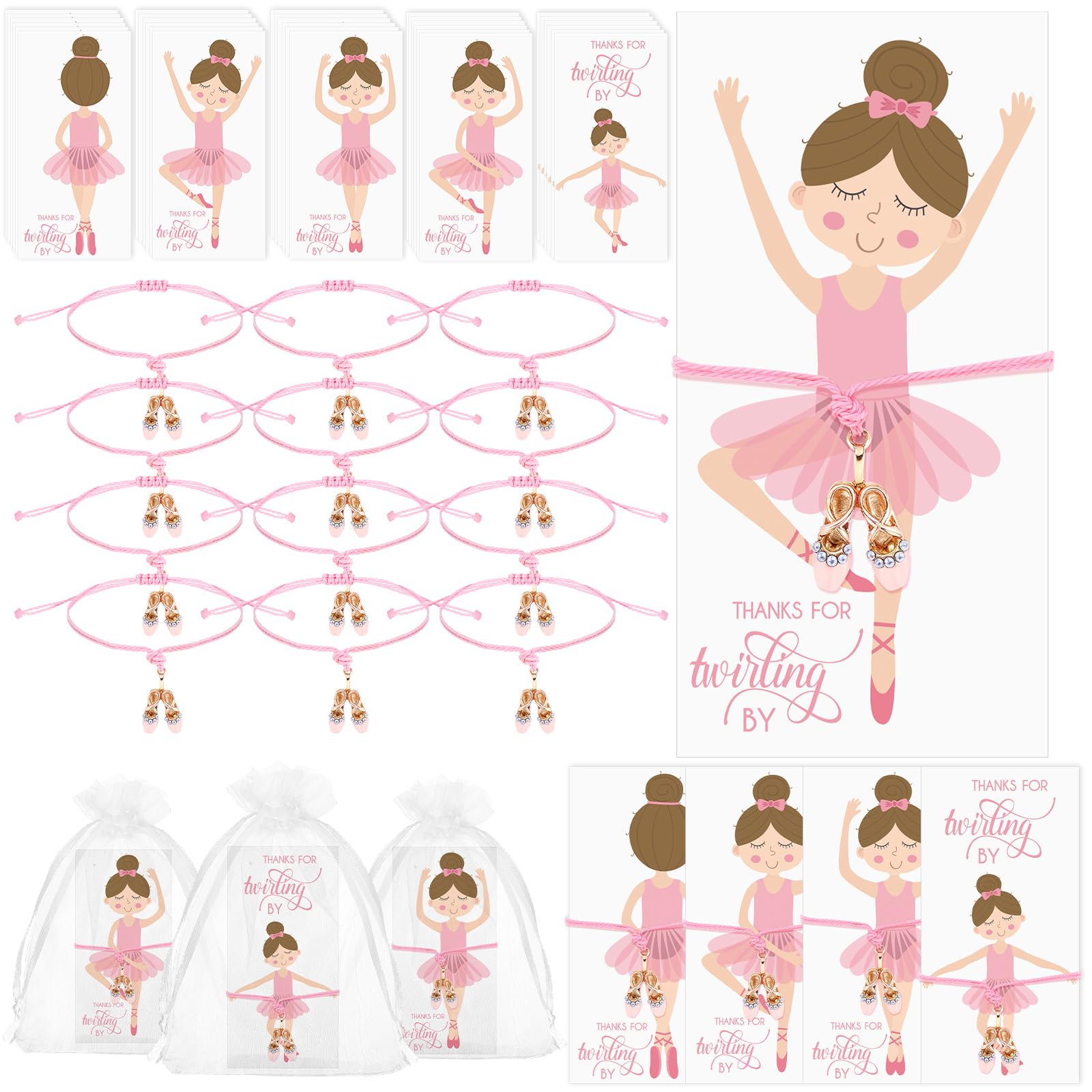 Photo 1 of Landical 15 Set Dance Party presents Ballerina Bracelets Bulk Pink Ballet Shoes Charm Bracelets with Thank You Cards Birthday Party Favors Team Dance Lover Gift for Women Dancer Students