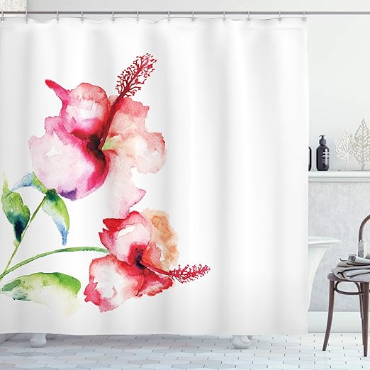 Amazon Com Ambesonne Watercolor Flower Shower Curtain Hibiscus