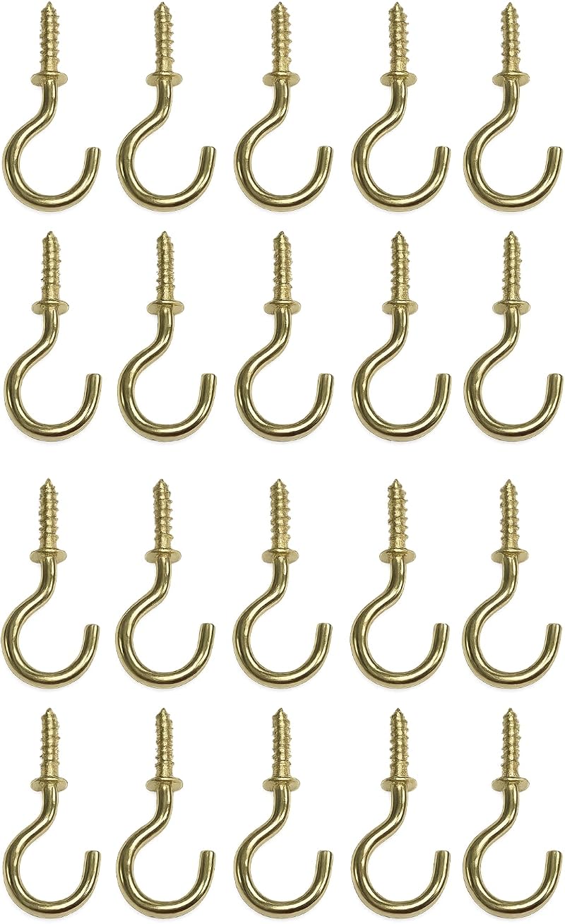 Merriway BH01114 Brass Plated Cup Hooks 19mm 3/4 Inch Pack 20 Hardware
