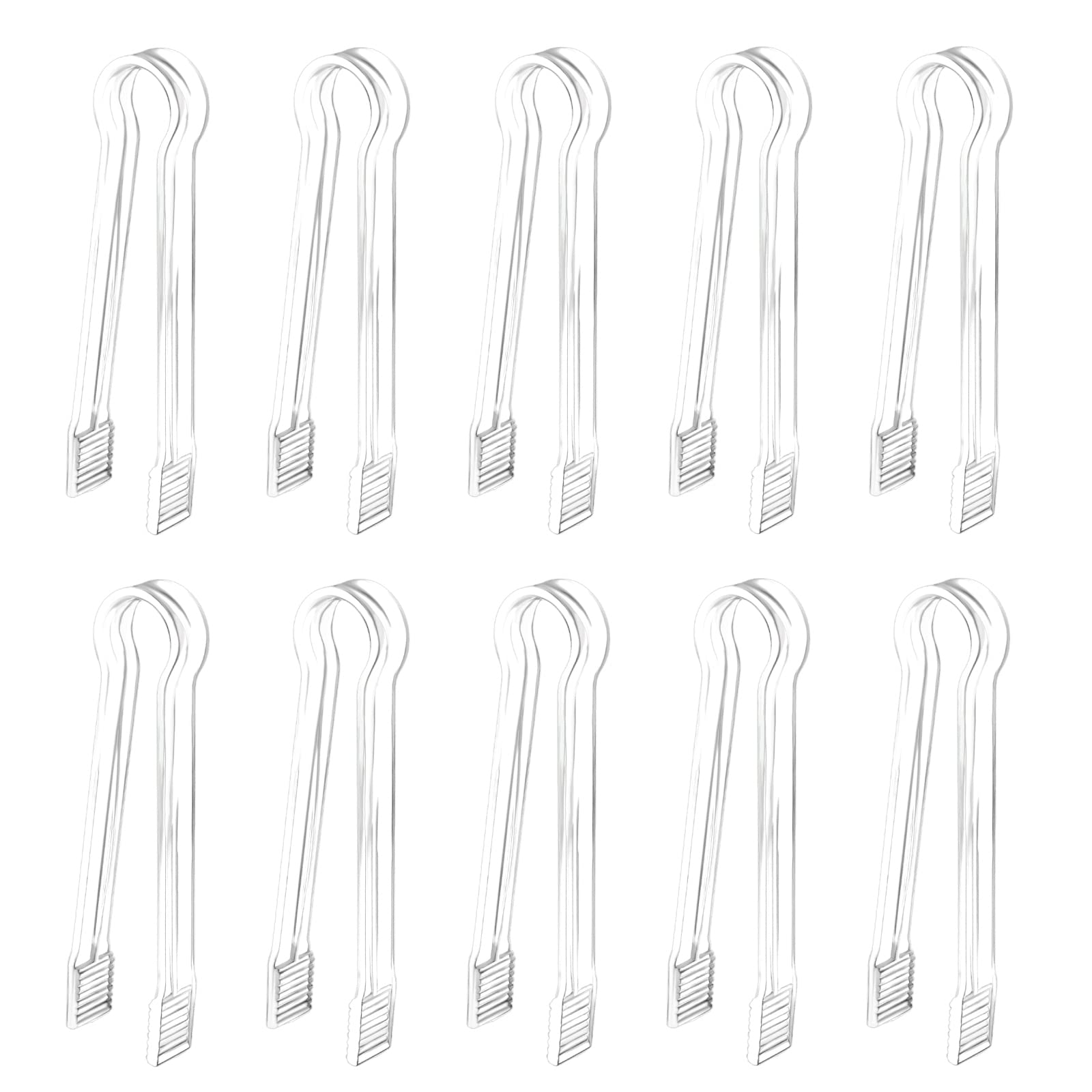 SAVITA 10 Pieces 14.5 x 1.8 cm Buffet Serving Tongs Plastic Transparent Small Kitchen Tongs for Buffets Appetizers and Desserts (Transparent)