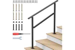 DOVOV Hand Rails for Outdoor Steps, 2-5 Steps Wrought Iron Handrails for Outdoor Steps, Stair Railing for Porch, Home, Garden, Indoor, Staircase Handrails for Wooden, Cement, Brick, Marble (3 Steps)