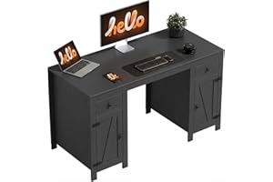 HOMCOM 53" Farmhouse Executive Desk, Computer Desk with Drawers and 2 Cabinets, Study Table with Adjustable Shelf for Home Of